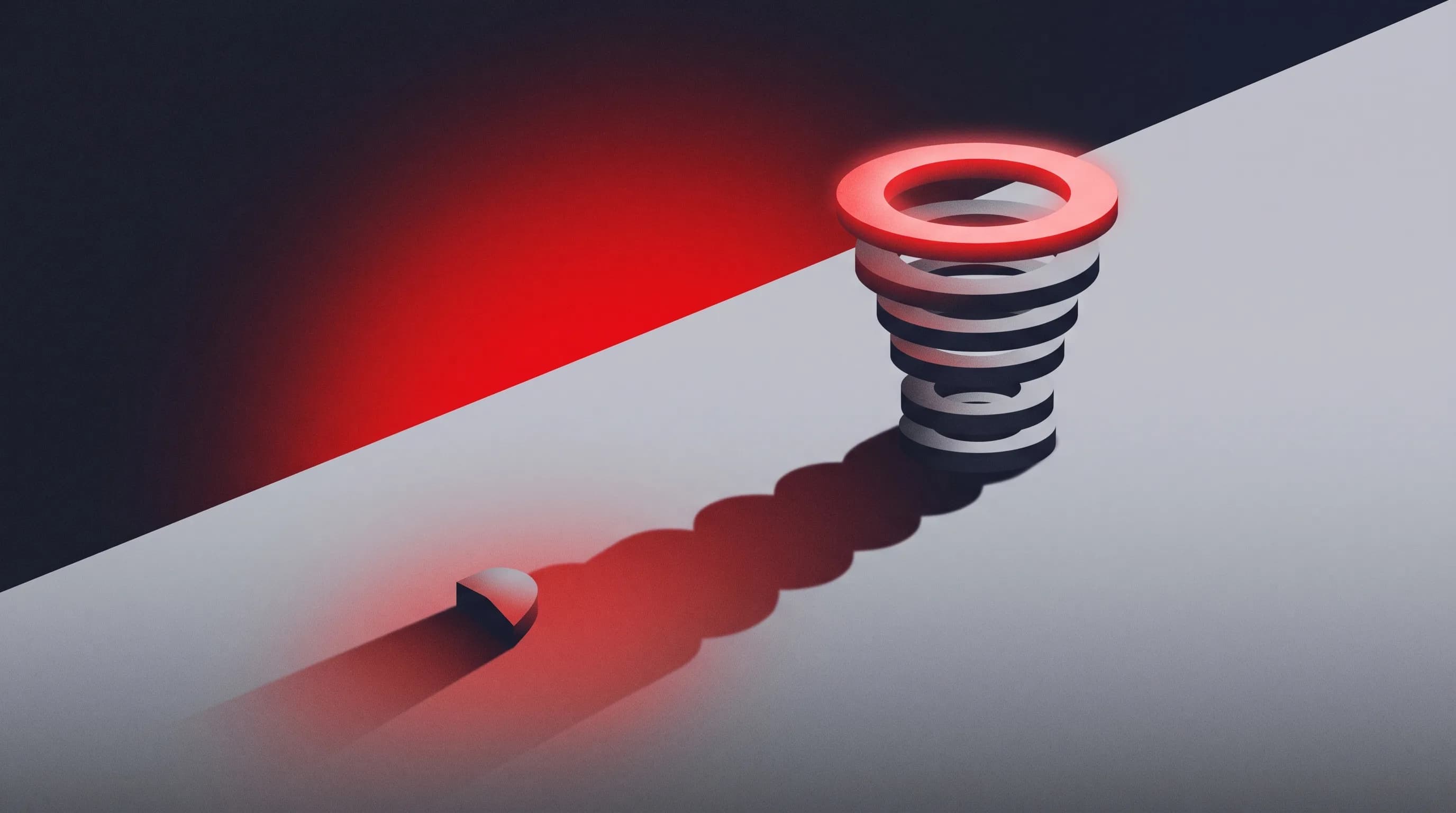 Ein Turm aus Ringen, die nach oben breiter werden, der oberste rot leuchtend