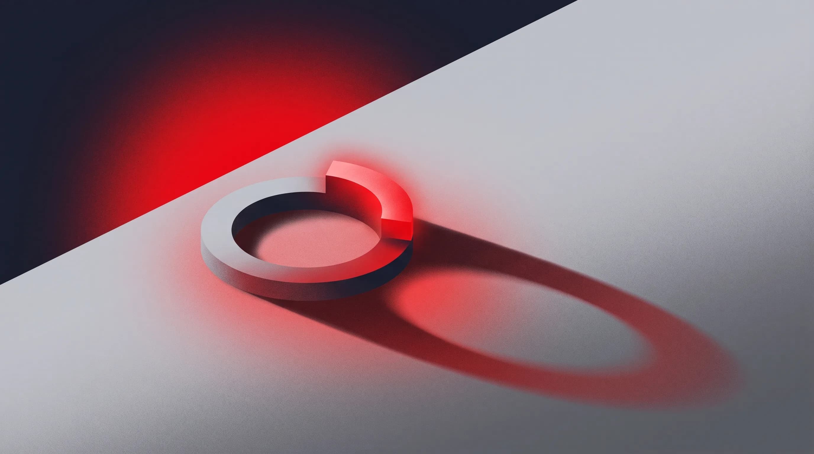 Ein liegender geschlossener Ring, ein Segment daraus angehoben und rot leuchtend